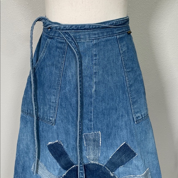 Vintage Wrangler Denim Patchwork Wrap Skirt Tie Size Small - Picture 6 of 16